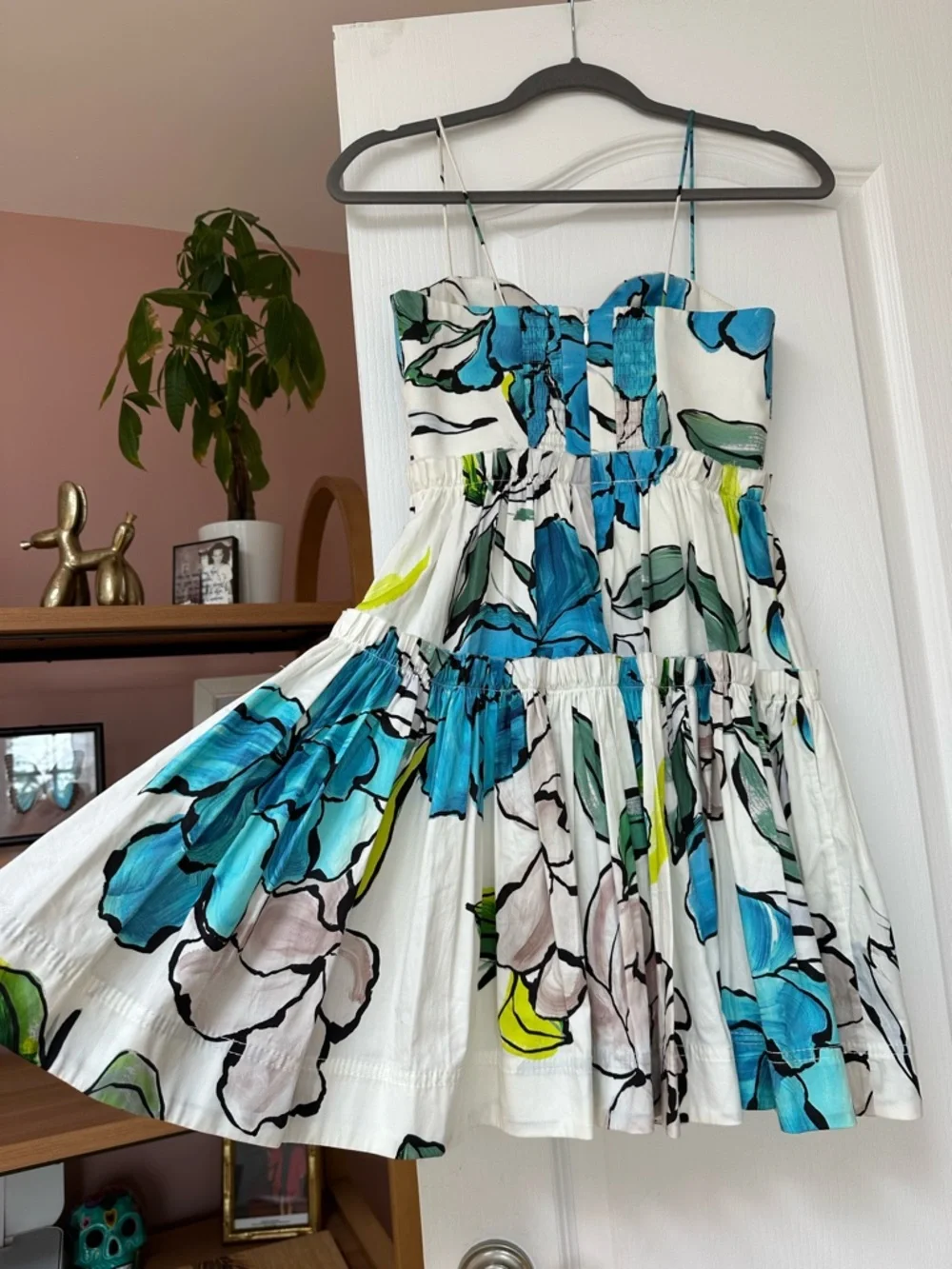 Aje White Mini Dress with Blue and Green Floral Print - Picture 5 of 8